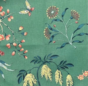 SCHUMACHER Ming Vase Jade Floral Linen Cotton Remnant New - Picture 1 of 1