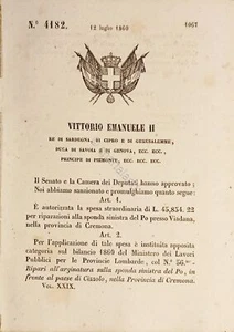 Decreto Regno Sardegna - Spesa per riparazioni sponda Po presso Viadana - 1860 - Picture 1 of 1
