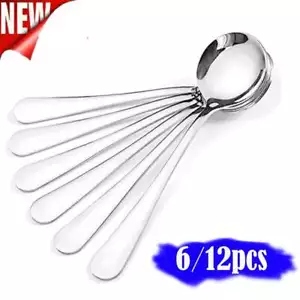 6/12PC Stainless Steel Soup Spoons Long Handle Mixing Ice Cream Coffee Spoon Set - Picture 1 of 12