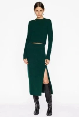 Suéter de cachemir recortado con marco talla XS verde Foto 1 de 4