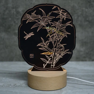 Design LED Handgemachte Bambus Perlmutt Nachttischtlampe Korea Asien Neu Luxus - Bild 1 von 4
