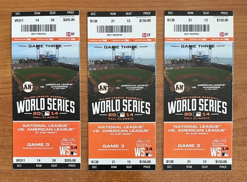 LOT of 3 - 2014 WORLD SERIES KC ROYALS @ SF GIANTS FULL BASEBALL TICKETS GAME #3 Cover
