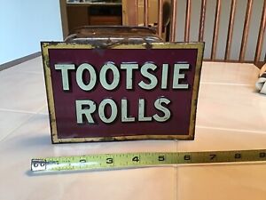 Antique ORIG 1920’s TOOTSIE ROLLS Candy Metal Litho Sign PASSAIC METAL WARE CO