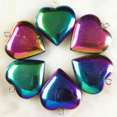 50 Pcs Wonderful Rainbow Hematite Heart Pendant Bead 22x20x5mm - Image 1 of 2