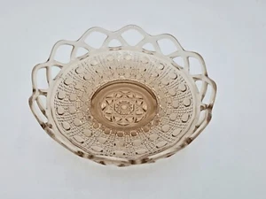 Vintage Imperial Glass Bowl Amber Open Lace Edge Sugar Cane Dish 6.5" Pedestal - Picture 1 of 10