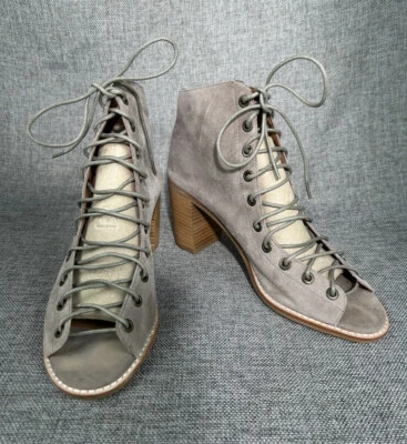 Botines Jeffrey Campbell para mujer Cors3 EE. UU. 9,5 gamuza topo punta abierta con cordones Foto 1 de 4