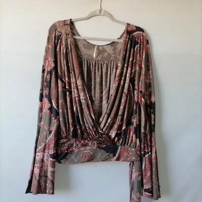 Blusa Top Free People Mujer Multicolor Cuello Sobrepelliz Paisley Fiona Talla L Foto 1 de 4