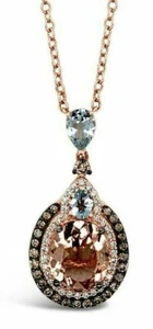 LeVian 14K Rose Gold 5.07 TCW Morganite Chocolate Diamond Pendant 18" Necklace - Picture 1 of 4