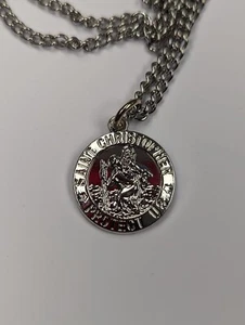 Rhodium-Plated Silver Saint Christopher Medal on a 30 Inch STAINLESS STEEL CHAIN - Picture 1 of 8