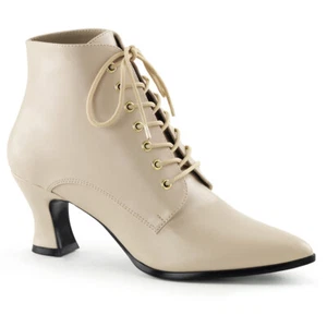 Funtasma VICTORIAN-35 Kitten Heel Front Lace Up Ankle Boot, Cream PU, 12 - Picture 1 of 5