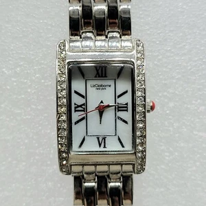 Liz Claiborne Women Watch Rectangle Dial 22mm Crystal Bling Bezel Silver Tone - Picture 1 of 12