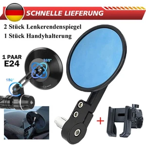 2x Motorrad 7/8'' Lenkerendenspiegel Blau Glas E-geprüft + 1x Handyhalterung - Bild 1 von 20
