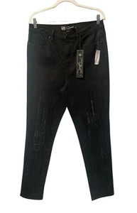 NWT DG2 Diane Gilman Black Distressed Skinny Embellishment Jeans Size 14 (1136) - Picture 1 of 7