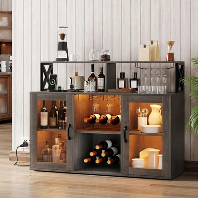 Armario buffet LED moderno para bar de vinos de licor con estantes de almacenamiento y estación de carga Foto 1 de 4