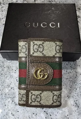 Estojo chave Gucci Ophidia, lona GG Supreme, listras verdes e vermelhas, 6 anéis, caixa - Imagem 1 de 4
