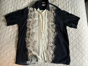 Pierre Cardin Hawaiian Shirt Black White Short Sleeve Button Up Casual Size XXLT - Picture 1 of 5