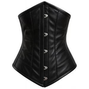 Corsé de cuero genuino debajo del busto doble acero deshuesado cintura entrenador para mujer - Imagen 1 de 4