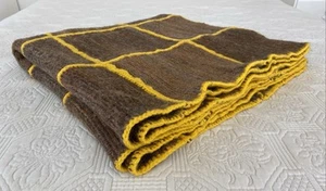 Hand Knitted Brown Yellow Crochet Granny Squares Wool Blend Throw 210cm x 100cm - Bild 1 von 13