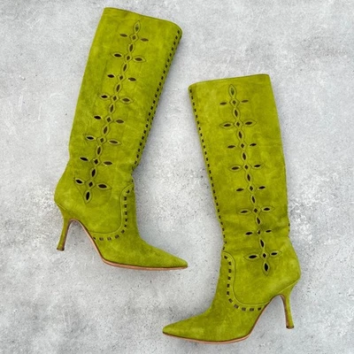 Jimmy Choo | Botas de Tacón Puntada Recortada Cuero Gamuza Verde Auténticas De Colección Raras (36) Foto 1 de 4