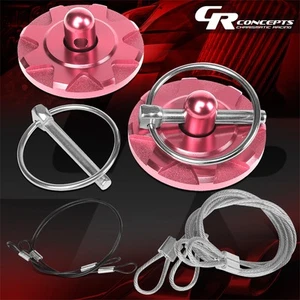 60MMx28MM PINK ALUMINUM CNC BILLET HOOD PIN PLATES+CABLE+BONDING TAPE JDM MODS - Imagen 1 de 7