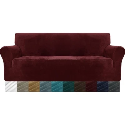Sofabezug 3-Sitzer Stretch Velvet rutschfest Haustier geeignet Weinrot - Bild 1 von 2