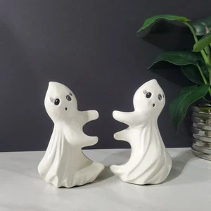 Vintage Anamorphic Halloween Ghost Taper Candle Holders Signed Set of 2 - Picture 1 of 15