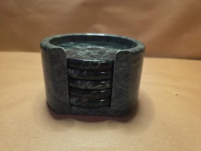 复古 Studio Nova 绿色大理石杯垫和支架 5 件套软木底部台湾 — 第 1/4 张图片