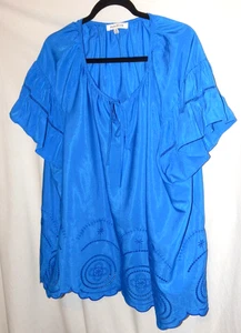 Top rosa + oliva para mujer talla 2X Robin azul aleteo manga corta boho bordado - Imagen 1 de 4