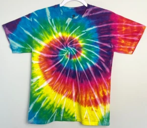 Custom Handmade Tie Dye T-Shirt, Spiral Tie Dye Short Sleeve Tee, Youth Large - Picture 1 of 2