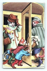 Postcard Alfred Mainzer Anthropomorphic Cats Revolving Door Shopping Store 4737 - Picture 1 of 3