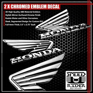 2 X 3.5" x 2.75" 4MM 3D WING LOGO EMBLEM FAIRING/GAS TANK DECAL STICKER CHROME - Picture 1 of 3
