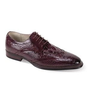 NEW Giovanni Mens Dress Shoes Genuine Leather Crocodile Print Wingtip Burgundy - Picture 1 of 1