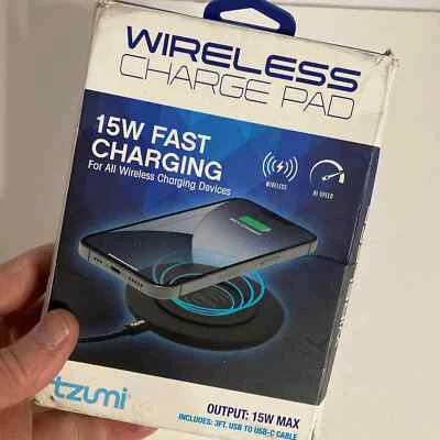New Wireless Charge Pad 15W Fast Charging W/ 3 ft Cable Tzumi - Image 1 of 2