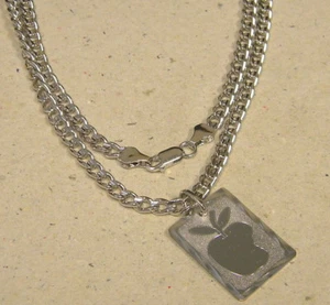 Lady's Cubic Curb Necklace & Apple Charm Rhodium Plated Set 24in. Long 4mm Wide - Picture 1 of 1