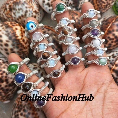 Onice e Mix pietre preziose anelli filo di rame placcato argento lotto sfuso regalo per mamma - Immagine 1 di 3