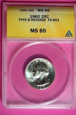 1960 - ANACS MS65 TYPE B REV FS-901 WASHINGTON QUARTER!!  #B28908 - Image 1 of 2