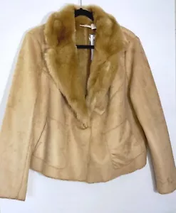 NWT $189 Chico’s Faux Suede Faux Shearling Collar Jacket, Camel, Sz. 2 (L 12/14) - Picture 1 of 11