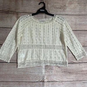 Mango Suit Collection Crochet Shirt ~ Size M Women's ~ 3/4 Sleeve Cropped - Picture 1 of 9