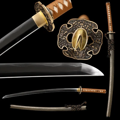 Espada Katana Forjada a Mano Arcilla Templada L6 Acero Real Gunome Hamon Navaja Afilada Foto 1 de 4