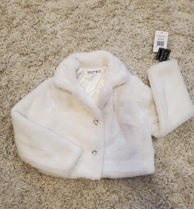White Faux Fur Girls Jacket With Crystal Heart Buttons Sz.XXS 4/5 - Picture 1 of 10