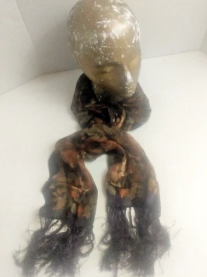 De Colección Ralph Lauren Negro y Rosa Seda Floral Flecos Bufanda 64x11 Estampado Floral Boho Foto 1 de 4