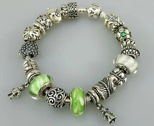 Pandora Charm Bracelet ALE 925 Green Size 7.5 Womens Ladys Sterling Silver Teen - Picture 1 of 8