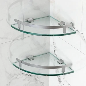 Bathroom Shelves, Glass Shelf Wall Mounted Glass Corner Shower Shelf with Alumin - Picture 1 of 12