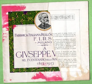 FIRST RULLI SONORI MUSICALI MILANO CATALOGO G VERDI CENTENARIO 1913 MUSICA OPERA - Picture 1 of 5