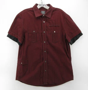 Armani Exchange Shirt Men Medium Red AX Button Down Striped Utility Pockets - Picture 1 of 11
