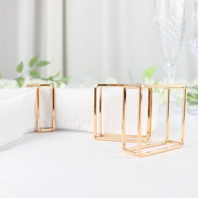 4 GOLD Square Geometric Cube Metal NAPKIN RINGS Party Event Decorations Supplies - Image 1 of 4