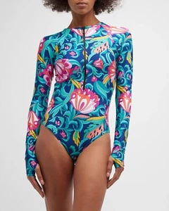 TRINA TURK INDIA JARDÍN RASHGUARD TRAJE DE REMOS DE UNA PIEZA, MULTICOLOR, NUEVO CON ETIQUETAS $172 - Imagen 1 de 3