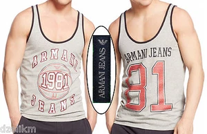 NWT Armani Jeans Sleeveless Tee Crewneck LOGO Slim Fit Graphic Tank - Picture 1 of 7