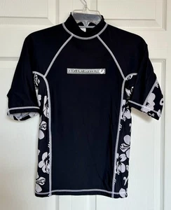 Sunspecs Tribalsurf Boys / Girls Black Rash Guard Floral Swim Shirt ~ Medium - Picture 1 of 4