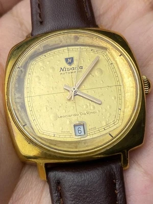 Rare Nivada Automatic Leonardo Da Vinci Gold Plated Swiss Made Vintage Watch Men - Image 1 of 4